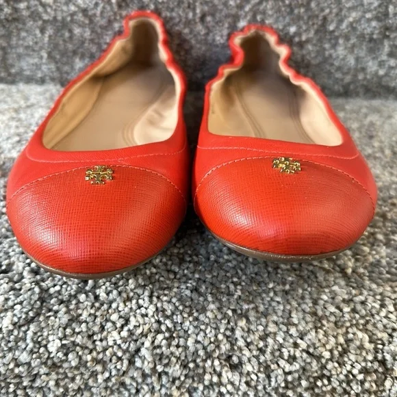 Tory Burch York Orange Leather Ballet Flats 8M - Picture 3 of 11